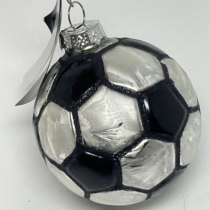 New Glass Christmas Ornament Soccer‎ ball Black White boys girls gift x-mas